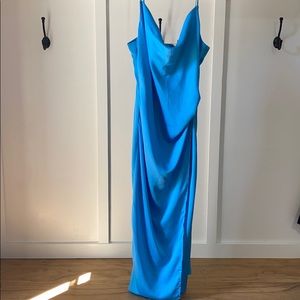 Renamed midi silky slip dress in cerulean